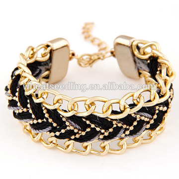 Black exaggerated temperament alloy chain braided bracelet for ladies